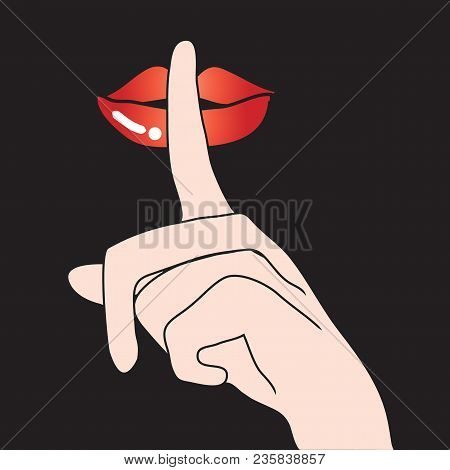 Lips With Finger Asking For Silence. Vector Illustration.