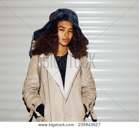 Young Pretty African American Girl Teenage Outside On Street, Looking Like Real Junky, Social Issues