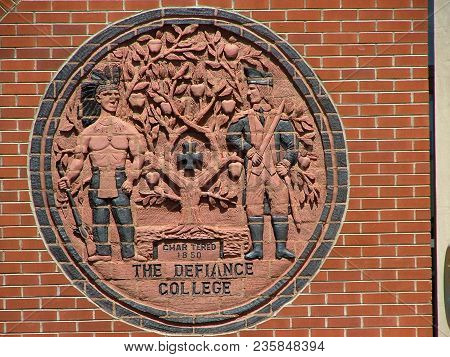 The Seal Of Defiance College On The Exterior Of Pilgrim Library, Defiance, Oh, May 7th, 2007