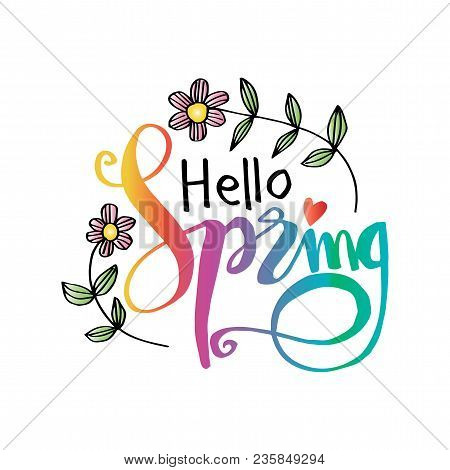 Hello Spring Hand Lettering Greeting Card Design.