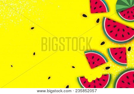 Watermelon Super Summer Sale Banner In Paper Cut Style. Origami Juicy Ripe Watermelon Slices. Health