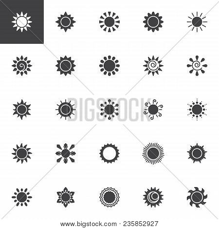 Sun Vector Icons Set, Modern Solid Symbol Collection, Filled Style Pictogram Pack. Signs, Logo Illus