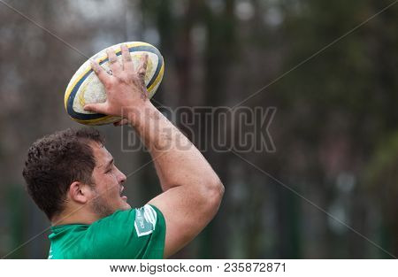 CLUJ-NAPOCA, ROMANIA - 31 March 2018: Rugby cup final between CSM Stiinta Baia Mare vs CSM Bucuresti on 31.03.2018 in Cluj-Napoca, Romania