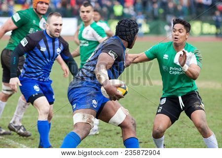 CLUJ-NAPOCA, ROMANIA - 31 March 2018: Rugby cup final between CSM Stiinta Baia Mare vs CSM Bucuresti on 31.03.2018 in Cluj-Napoca, Romania