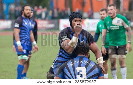 CLUJ-NAPOCA, ROMANIA - 31 March 2018: Rugby cup final between CSM Stiinta Baia Mare vs CSM Bucuresti on 31.03.2018 in Cluj-Napoca, Romania