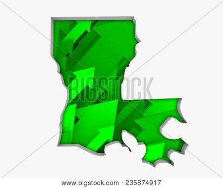 Louisiana LA Arrows Map Growth Increase On Rise 3d Illustration