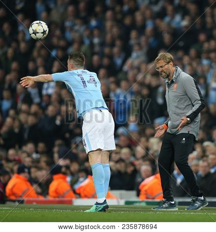 MANCHESTER, ENGLAND - APRIL 10: Jurgen Klopp Manager  during the Champions League quarter final match between Manchester City and Liverpool at the Etihad Stadium on April 10, 2018 