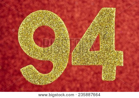 Number Ninety-four Golden Color Over A Red Background. Anniversary. Horizontal
