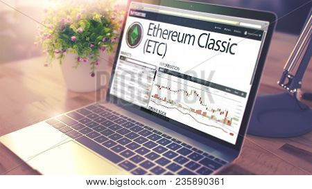 The Dynamics Of Cost Of Ethereum Classic - Etc On The Modern Laptop Screen. Cryptocurrency Concept. 