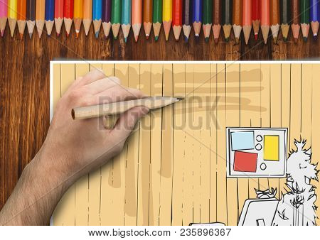 hand drawing office lines on a paper in the desck