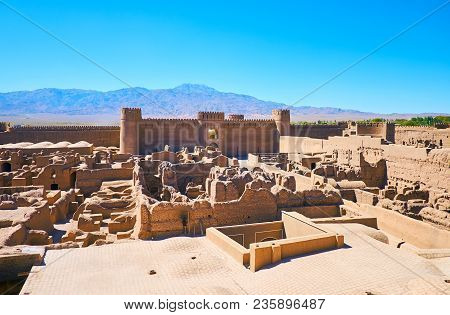 Medieval Adobe Arg-e Rayen Fortress In Located At The Foot Of Haraz Mount, Iran.