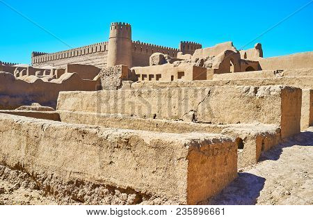The Ruins Of Ancient Walls In Residential Quarters Of Rayen Citadel, Iran.