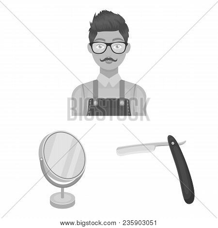 Barbershop And Equipment Monochrome Icons In Set Collection For Design. Haircut And Shave Vector Sym