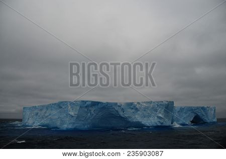 A Large Tabular Iceberg Floating In The Southern Atlantic Ocean, Near Antarctica.
