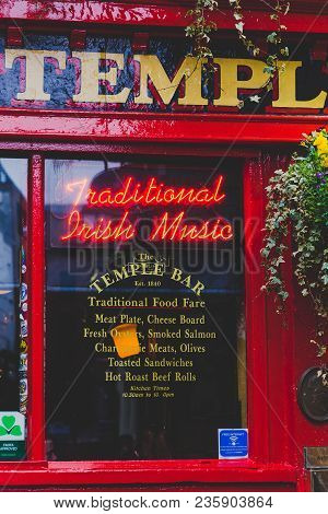 Dublin, Ireland - April 12th, 2018: The Temple Bar Pub In Dublin, Arguably The Most Popular Traditio