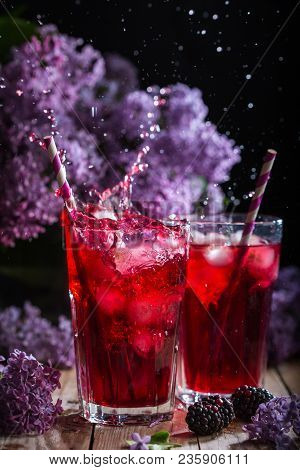 Blackberry Lemonade With Lavender On A Vintage Background.