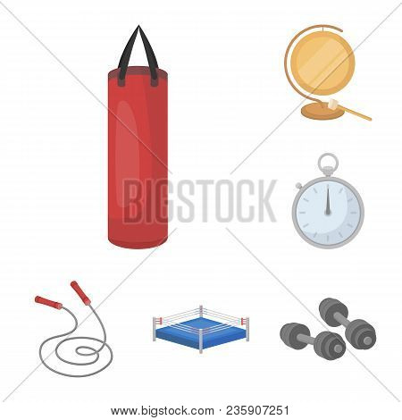 Boxing Extreme Sports Cartoon Icons In Set Collection For Design. Boxer And Attributes Vector Symbol