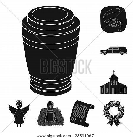 Funeral Ceremony Black Icons In Set Collection For Design. Funerals And Attributes Vector Symbol Sto