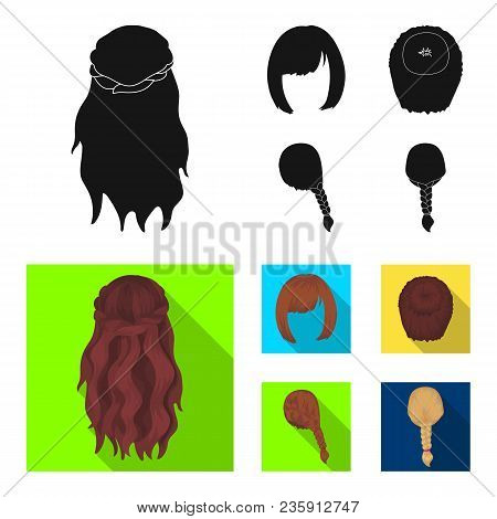 Kara, Red Braid And Other Types Of Hairstyles. Back Hairstyle Set Collection Icons In Black, Flat St