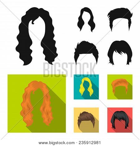 Mustache And Beard, Hairstyles Black, Flat Icons In Set Collection For Design. Stylish Haircut Vecto