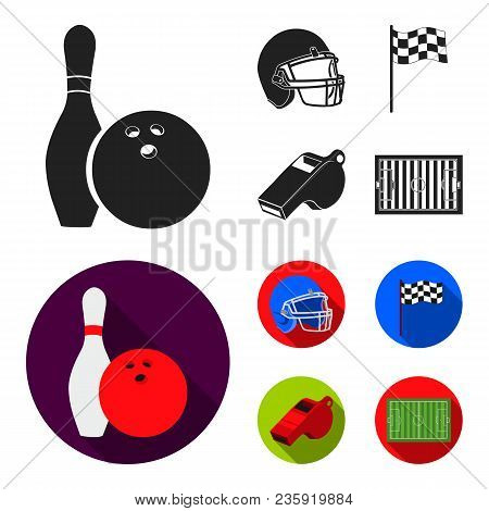 Bowl And Bowling Pin For Bowling, Protective Helmet For Playing Baseball, Checkbox, Referee, Whistle