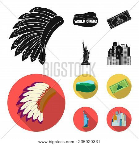 Mohavk, World Cinema, Dollar, A Statue Of Liberty.usa Country Set Collection Icons In Black, Flat St