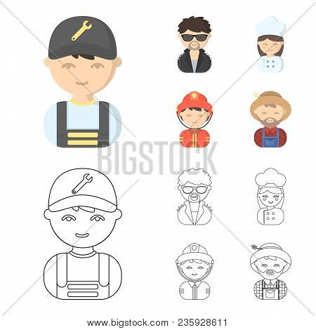 Mechanic, Entertainer, Cook, Fireman.profession Set Collection Icons In Cartoon, Outline Style Vecto