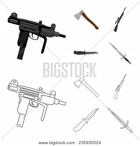 Ax, Automatic, Sniper Rifle, Combat Knife. Weapons Set Collection Icons In Cartoon, Outline Style Ve