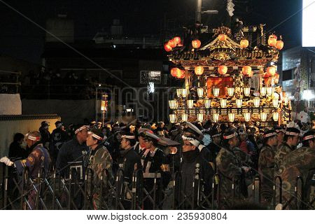 Chichibu, Japan - December 3, 2016: Parade Float Is Pulled At Chichibu Night Festival In Japan. Chic