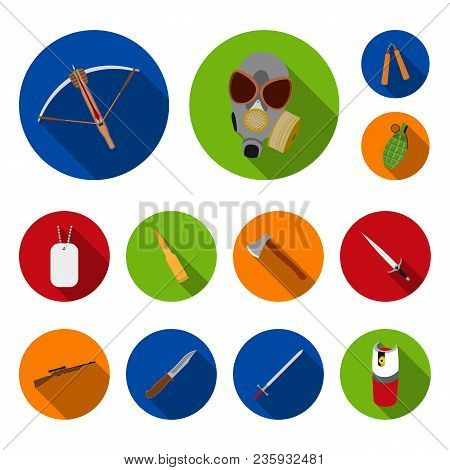 Types Of Weapons Flat Icons In Set Collection For Design.firearms And Bladed Weapons Vector Symbol S