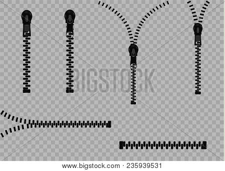 Beautiful Vector Closed And Open Zip Detail, Buckle. Fastens With A Zipper.metal Accessories On Clot