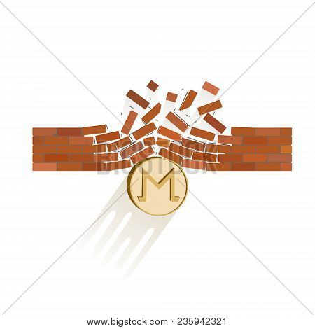 Monero Coin Breaks Through The Wall Resistance On A White Background , The Price Of Crypto Currency 