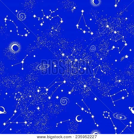 Galaxy Constilation Seamless Pattern Print Could Be Used For Textile, Zodiac Star Yoga Mat, Phone Ca