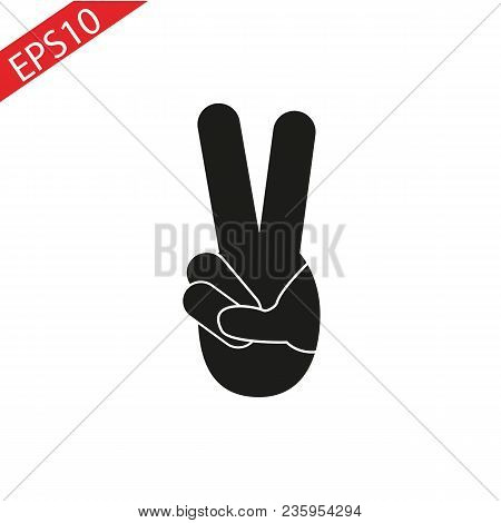 Peace Hand Gesture Icon. Drop Shadow Victory Silhouette Symbol. Two Fingers Up. Negative Space. Vect