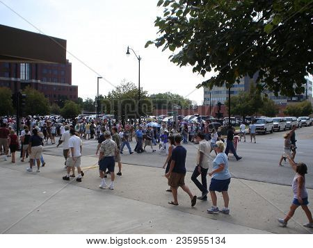 People Waiting In Line To Attend A Campaign Rally Where Barack Obama Was Introducing Joe Biden As Hi
