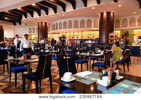 Ajman, Uae - April 8. 2018. Restaurant At The Resort Bahi Palace