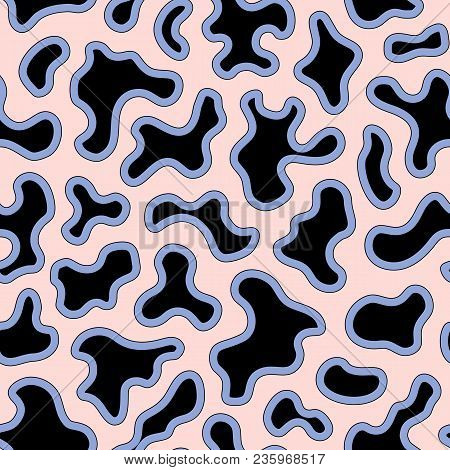 Vector Seamless Pattern With Abstract Spots, Blots, Fluid Shapes. Modern Texture In Memphis Style. T