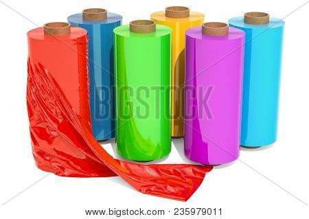 Roll Of Wrapping Plastic Stretch Film, 3d Rendering Isolated On White Background