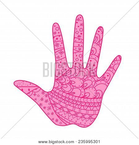 Hand. Hand Drawn Element With Abstract Patterns On Isolation Background. Design For Spiritual Relaxa