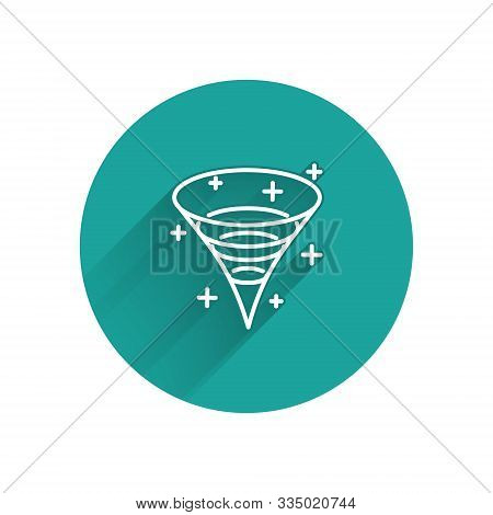 White Black Hole Icon Isolated With Long Shadow. Space Hole. Collapsar. Green Circle Button. Vector 