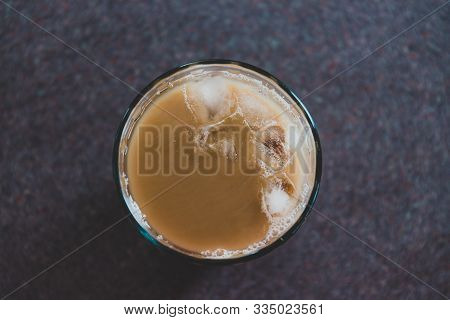 Coffee Culture Trends, Cold Brew Coffee With Ice Cubes In Glass From Topdown View
