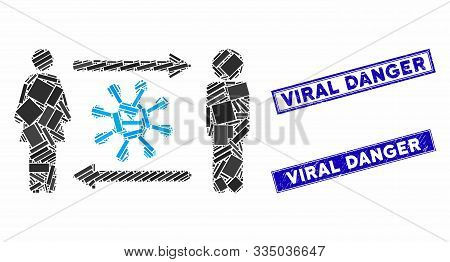 Mosaic People Exchange Bacteria Pictogram And Rectangular Stamps. Flat Vector People Exchange Bacter