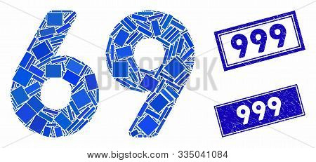Mosaic 69 Digits Text Icon And Rectangular Rubber Prints. Flat Vector 69 Digits Text Mosaic Pictogra