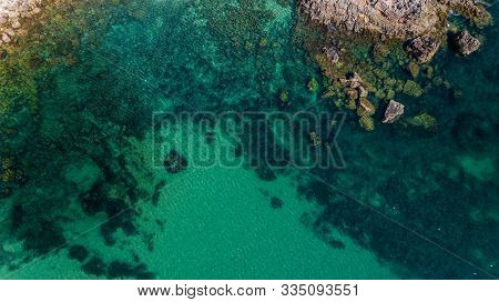 Aerial. View From The Sky Of The Beach Of Ingrina Villa To Bishpo. Portugal Algarve