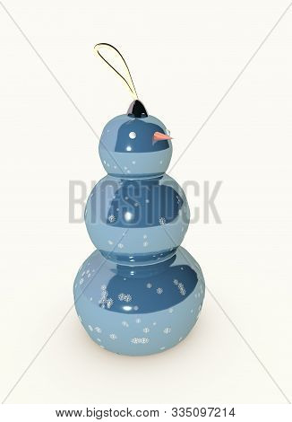 3D Illustration Of Merry Christmas Tree Toy Snowman With Snowflakes Design