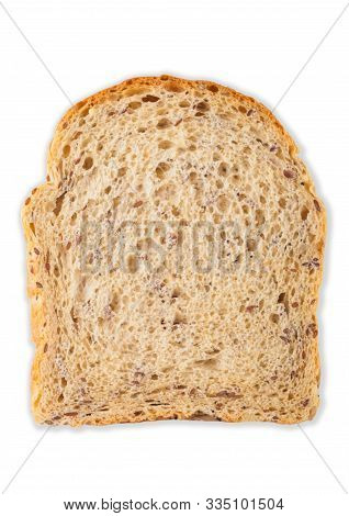 Slice Of Seeded Bread Isolated On White. Traditional Bakery Heritage.