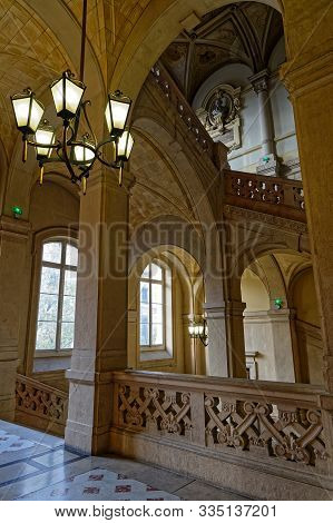Lyon, France, November 21, 2019 : The Palais De La Bourse Currently Houses The Headquarters Of The C