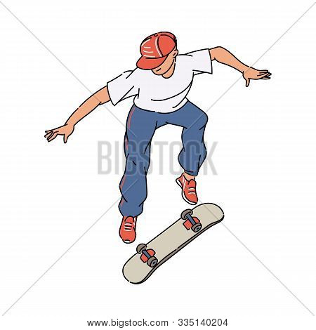 Cartoon Skateboarder Jumping High While Flipping A Skateboard