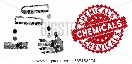 Mosaic Corrosive Drops And Corroded Stamp Seal With Chemicals Caption. Mosaic Vector Is Designed Wit