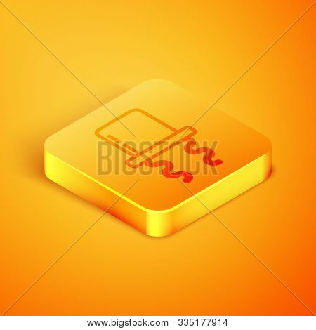 Isometric Line Orthodox Jewish Hat With Sidelocks Icon Isolated On Orange Background. Jewish Men In 